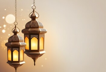 Obraz premium Traditional Arabic lantern lit up for celebrating the Holy Month of Ramadan 