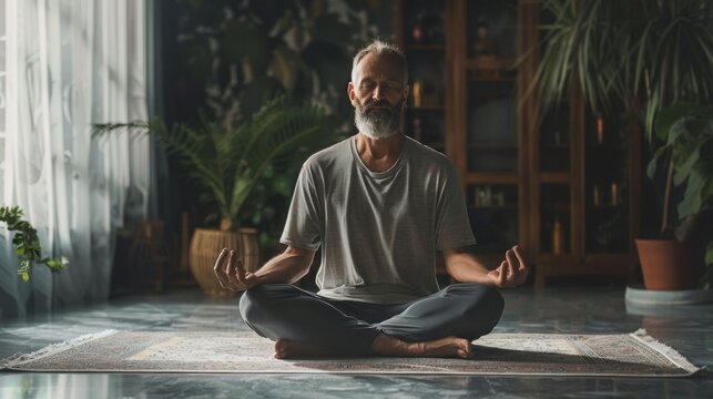 older man doing yoga