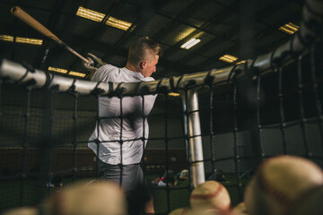 Baseball Player Practicing Swing in Action