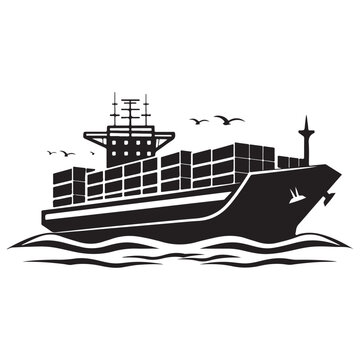 recommend clip art: Elegant Black Ship Vector Silhouettes, Container Ship Logo Monochrome Design Style, boat silhouette, ship silhouette, ship vector