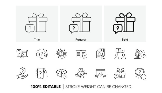 Problem solve, Artificial Intelligence computer, Phone with Question mark. Questions line icons. Quiz, faq guide, job interview line icons. Ask person, question bubble, family problem. Vector