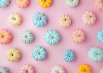 Pattern of Pastel Pumpkins on Pink Background