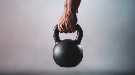 Fototapeta premium A close up of kettlebell being lifted, showcasing strength and focus. image captures determination and effort involved in weight training