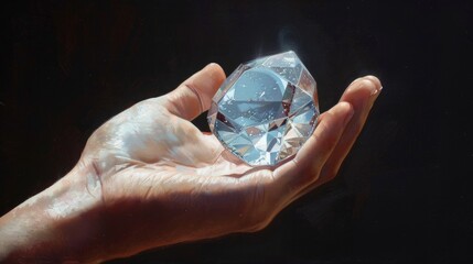 hand holding a diamond on black background