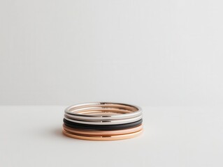Stackable minimalist bracelet set, displayed in a clean and organized arrangement on a white surface