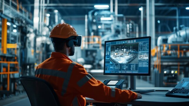 Virtual Reality Training in High-Tech Industry, immersive simulation for skill development, enhancing worker efficiency and safety in advanced industrial environments.