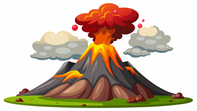 recommend clip art: Cartoon volcano lava eruption animation vector illustration. Isolated hot volcanic smoke and ash icon drawing. Natural outdoor seismic island element. Danger vfx game science graphic with magma