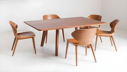 A serene and understated dining space featuring a sleek, low-profile dining table made of polished wood.