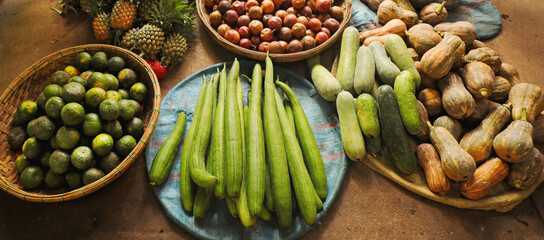 Fresh Organic Southeast Asian Vegetables from local farmer market, Vietnam.