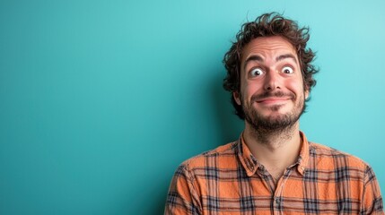 A man with a sheepish grin, caught in an awkward situation.