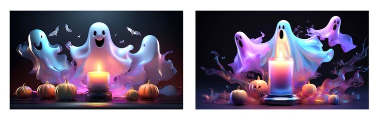 Halloween Karte mit Gespenster und der Kerze