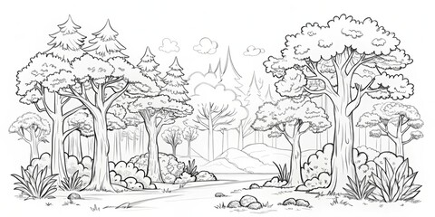 Obraz premium amazing black and white forest coloring. Forest coloring for kids and adults.