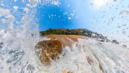 Splashing waves on the beach