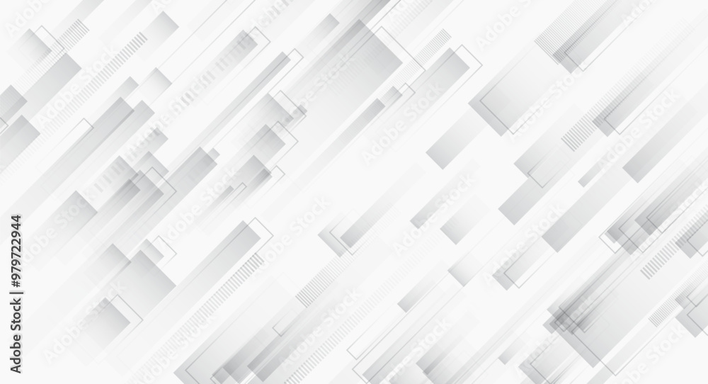 Poster Futuristic white-grey stripes. Modern high-tech background for presentations and websites. Digital internet communication. Abstract background with glowing dynamic lines.