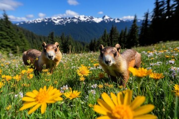 Olympic National Park's high alpine meadows, where marmots and deer graze among the wildflowers
