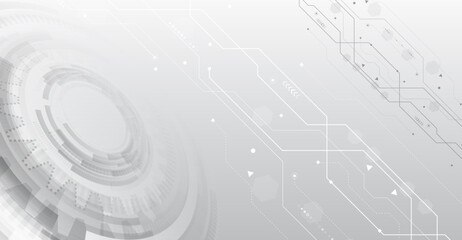 Obraz premium Gray and white futuristic background. Vector illustration template. Abstract innovation background from technological elements. Advanced communication technologies.