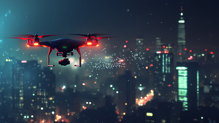 Future data by capturing drone images at night that collect information. Drone. Illustration