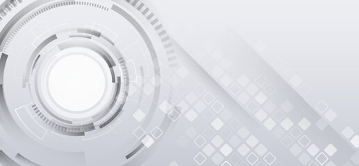Obraz premium Advanced communication technologies. Gray and white futuristic background. Vector illustration template. Abstract innovation background from technological elements.