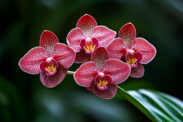 Orchids in a tropical rainforest, with intricate patterns and vibrant colors thriving in the humid...