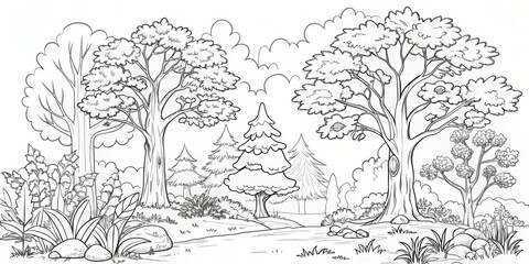 amazing black and white forest coloring. Forest coloring for kids and adults.
