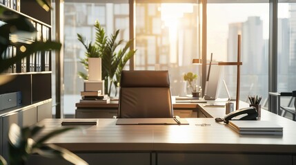 Modern Office Desk with City View
