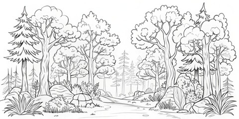amazing black and white forest coloring. Forest coloring for kids and adults.