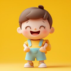 Fototapeta premium A playful 3D model character holding a prop with a clean background. The scene offers a generous amount of space for content insertion