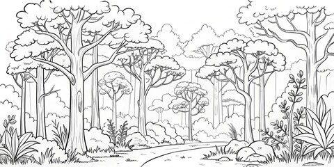 amazing black and white forest coloring. Forest coloring for kids and adults.