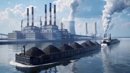 Coal Barge Transporting Fuel to a Power Plant