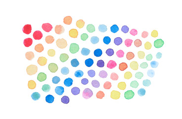 Colorful watercolor dots pattern on white background for creative design and artistic inspiration.