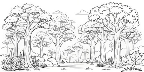 amazing black and white forest coloring. Forest coloring for kids and adults.