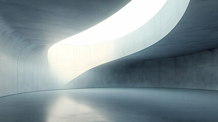 Abstract 3D Rendering of a Curved Concrete Room with a Skylight