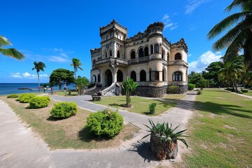 Fototapeta premium Trinidad and Tobago's popular Stollmeyer's Castle, a striking example of the islandâ€™s historic architecture