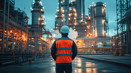 Engineer Reviewing Project Plans at Power Plant for Energy Production