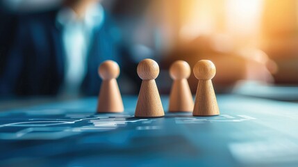 A close-up of wooden game pieces on a table, symbolizing teamwork and strategic planning in a business environment.