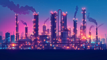 Heavy industry, petrochemical factory, flat character style illustration