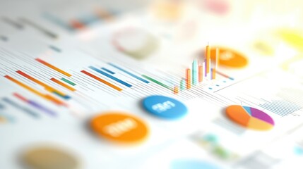 Abstract business data visualization with colorful charts and graphs for analytics and financial presentations.