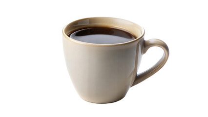 Beige coffee cup filled with black coffee on a black background, beverage and morning refreshment.