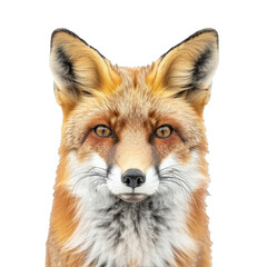 Fototapeta premium Red fox staring intensely with piercing eyes on white background