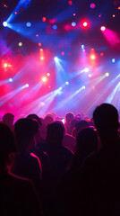 New Year's Eve dance party, colorful disco lights, DJ booth in action, energetic crowd, festive atmosphere