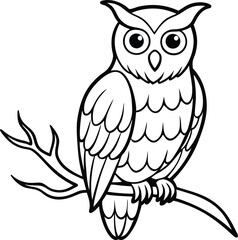 Majestic owl bird logo icon line art vector illustration for wildlife branding