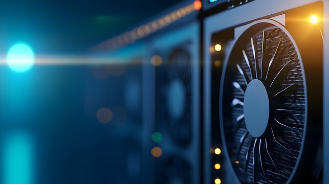 High-Performance GPU Mining Rig in Action - Close-Up of Cryptocurrency Transactions and Blockchain Validation in a Decentralized Network