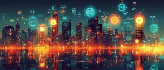 Fototapeta premium City of Twins, Digital Twin Technology