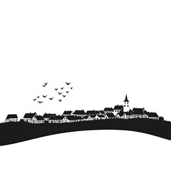 Obraz premium Western Town Silhouette, Illustration Isolated On White Background