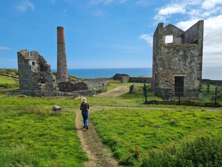 Irish Landscape View with ancient copper mine ruin