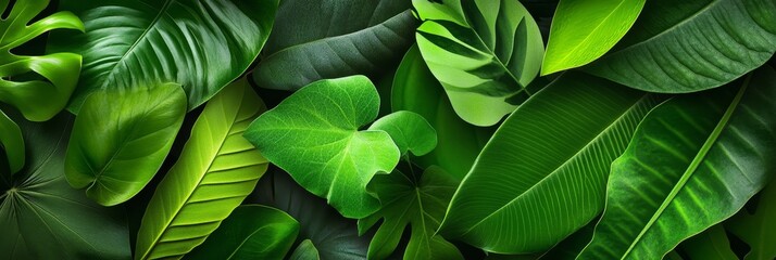 Lush Green Tropical Leaves - A Vibrant Collection of nature, foliage, greenery, tropical, and plant life.