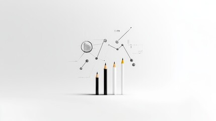 Market Research Concept: Pencils Pointing Upwards and Graph, symbolizing growth, strategy, analysis, success and data