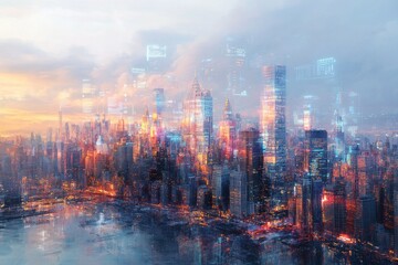 Obraz premium City of Twins, Digital Twin Technology