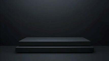 Obraz premium Two Black Platforms Resting on a Dark Background, Minimalist 3D Rendering of a Simple Product Display with a Sleek and Modern Aesthetic.