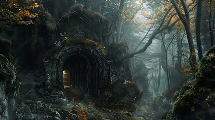 A terrifying magical dwelling is reached by a twisting tunnel